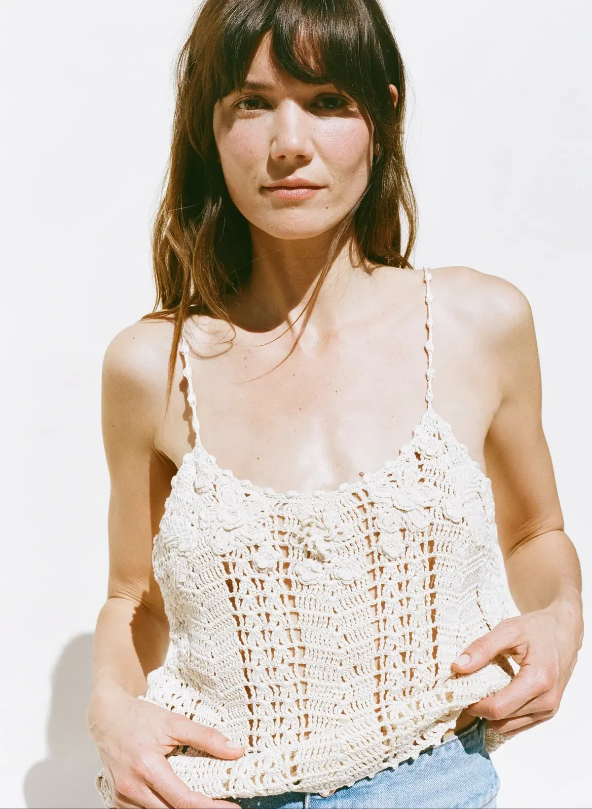 Hand-crocheted cream camisole top
