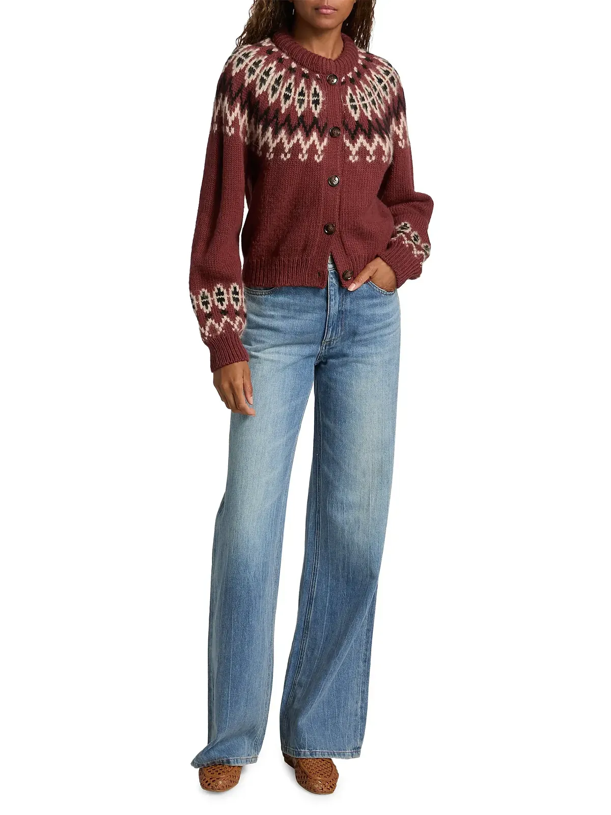 Burgundy Olympia Fair Isle cardigan