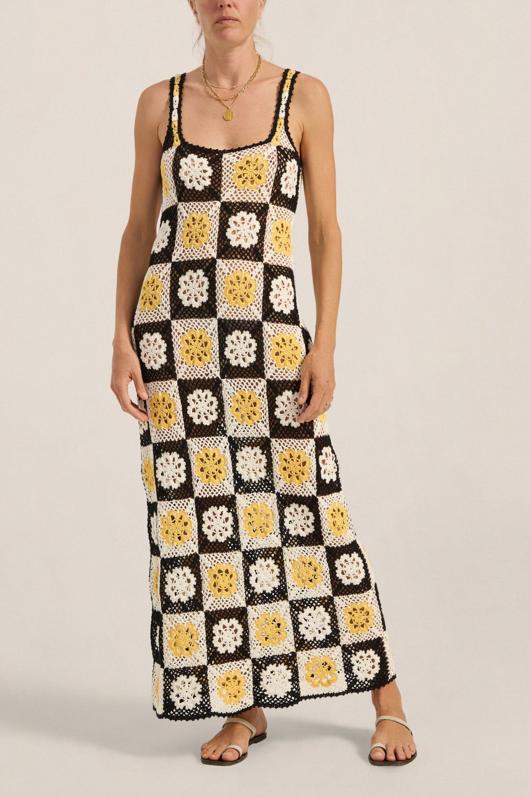Ilio Nema — crochet checkerboard midi dress