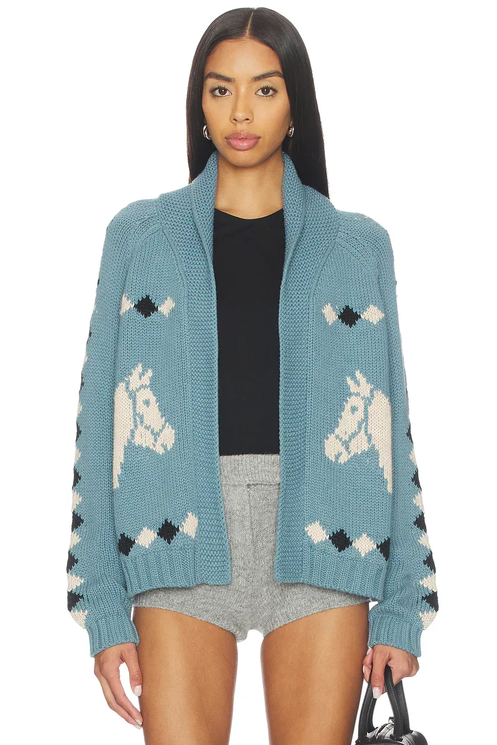 Fair Isle horse-motif zip cardigan